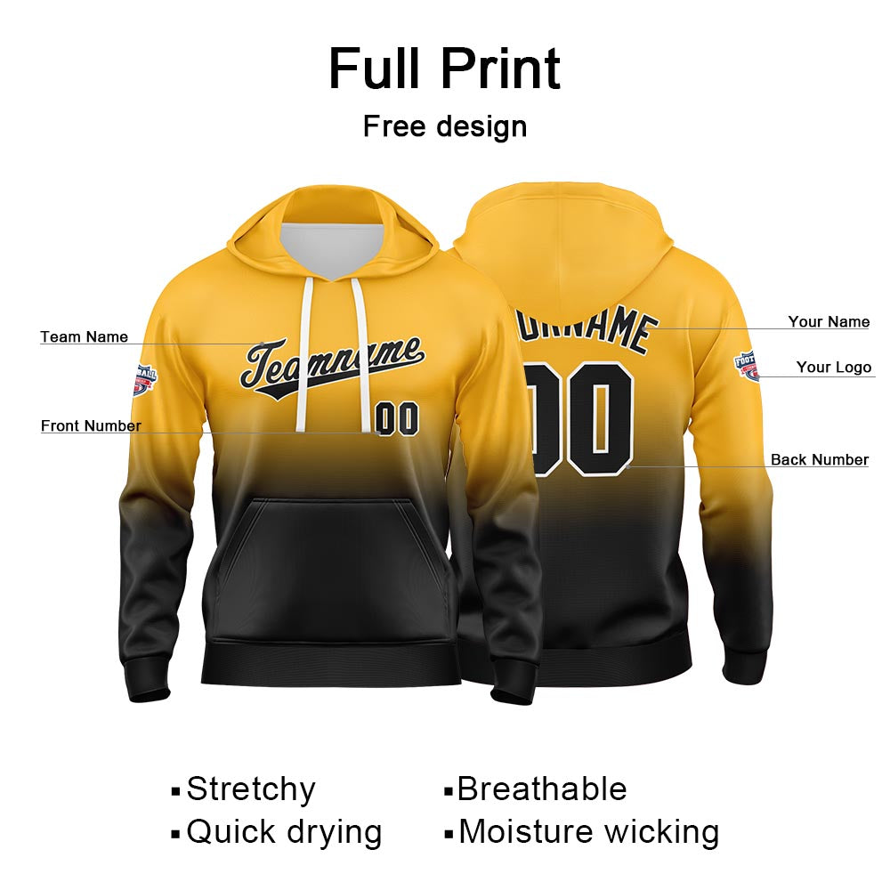 Custom Gradient Sweatshirt Hoodie For Man Woman Girl Boy Print Your Logo Name Number Yellow Black