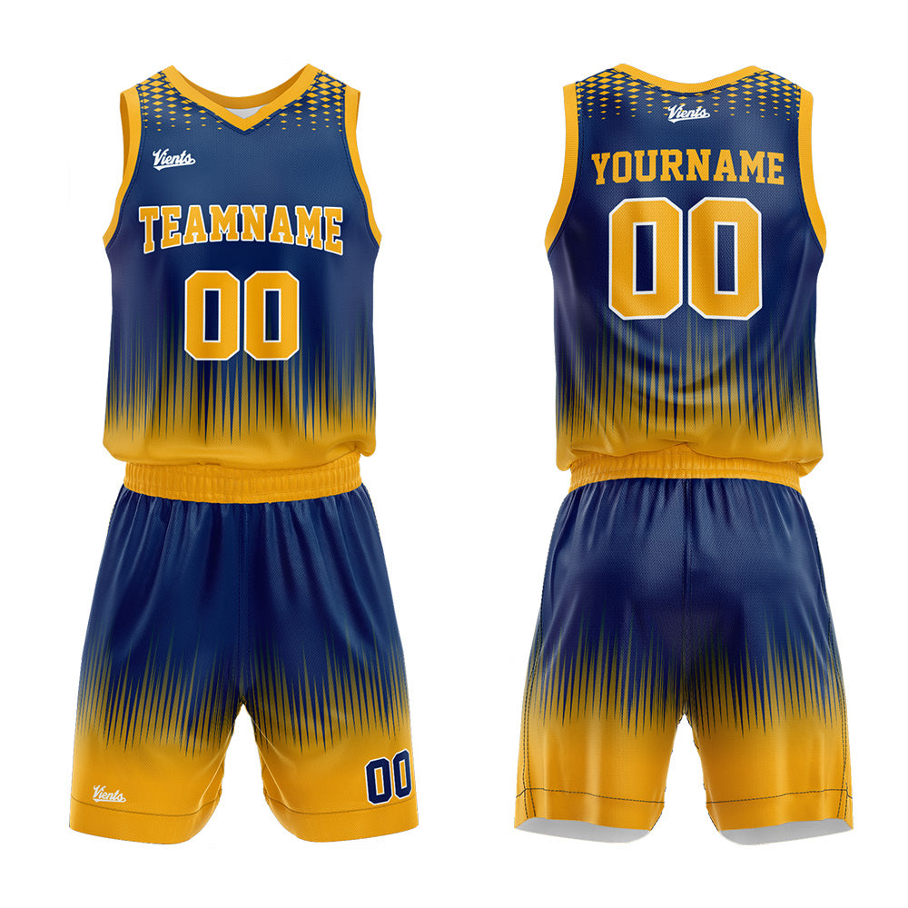 Custom Navy Yellow Basketball Jersey Uniform Suit Printed Your Logo Name Number