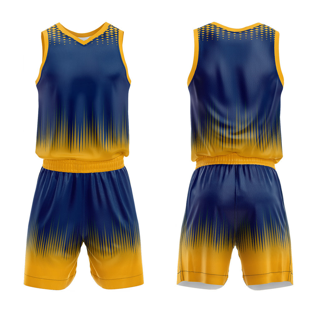 Custom Navy Yellow Basketball Jersey Uniform Suit Printed Your Logo Name Number