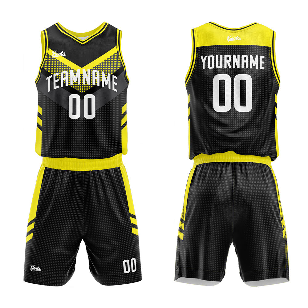 Custom Black Yellow Basketball Jersey Uniform Suit Printed Your Logo Name Number