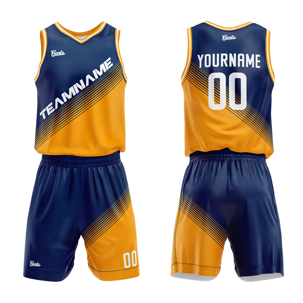 Custom Navy Yellow Basketball Jersey Uniform Suit Printed Your Logo Name Number