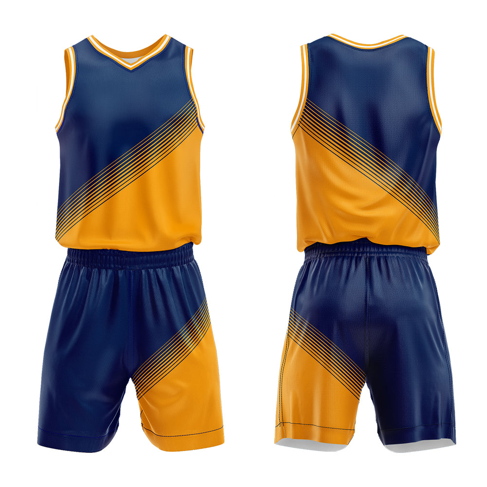 Custom Navy Yellow Basketball Jersey Uniform Suit Printed Your Logo Name Number