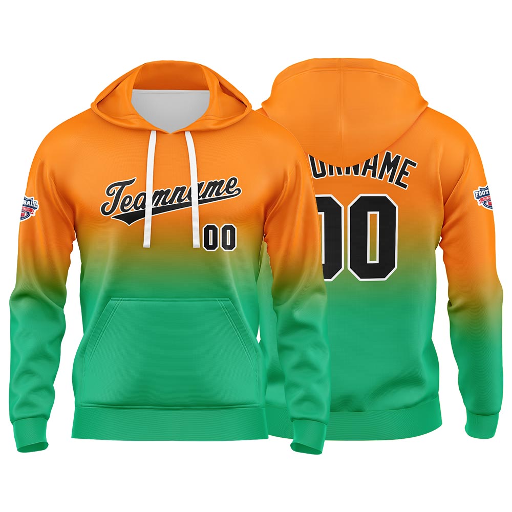 Custom Gradient Sweatshirt Hoodie For Man Woman Girl Boy Print Your Logo Name Number Orange Green
