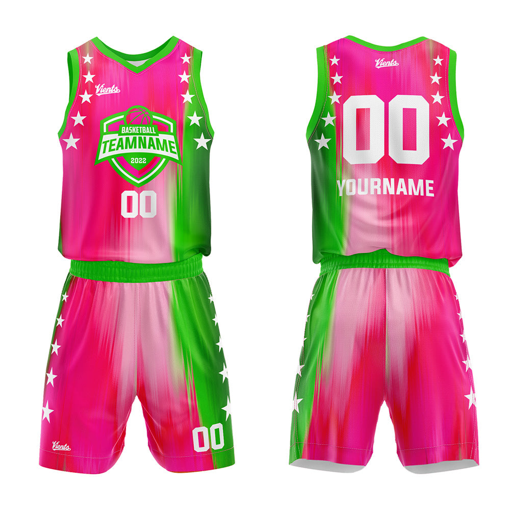 Custom Rainbow Rose Green Basketball Jersey Uniform Suit Printed Your Logo Name Number