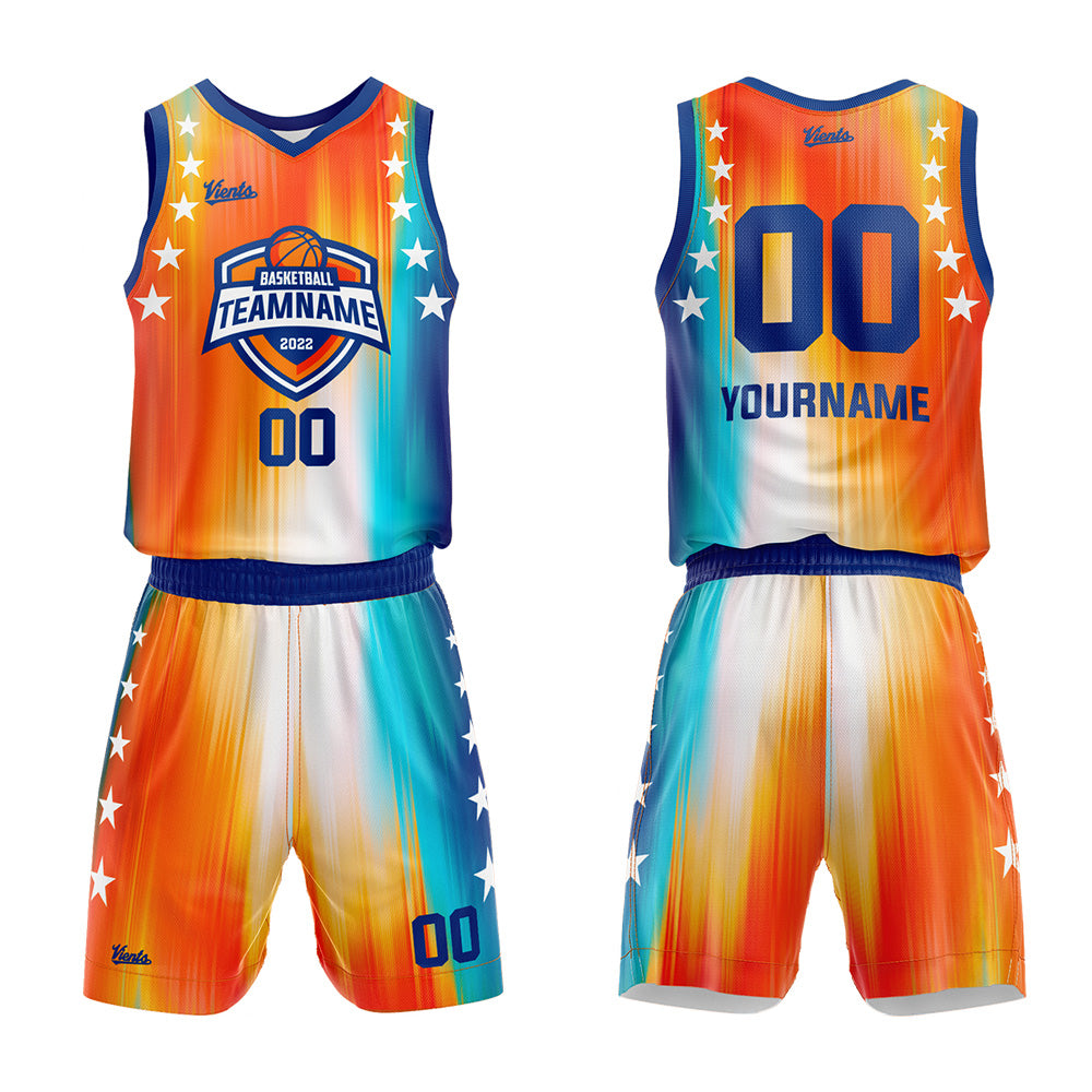 Custom Rainbow Orange Blue Basketball Jersey Uniform Suit Printed Your Logo Name Number