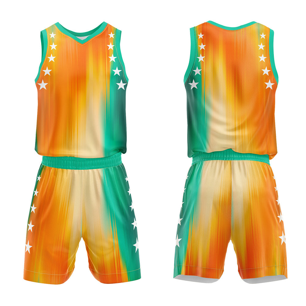 Custom Rainbow Orange Green Basketball Jersey Uniform Suit Printed Your Logo Name Number