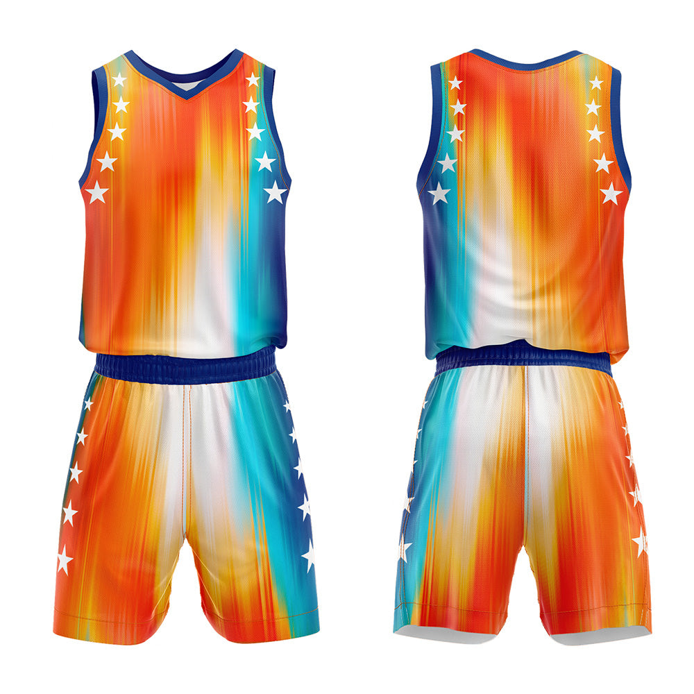 Custom Rainbow Orange Blue Basketball Jersey Uniform Suit Printed Your Logo Name Number