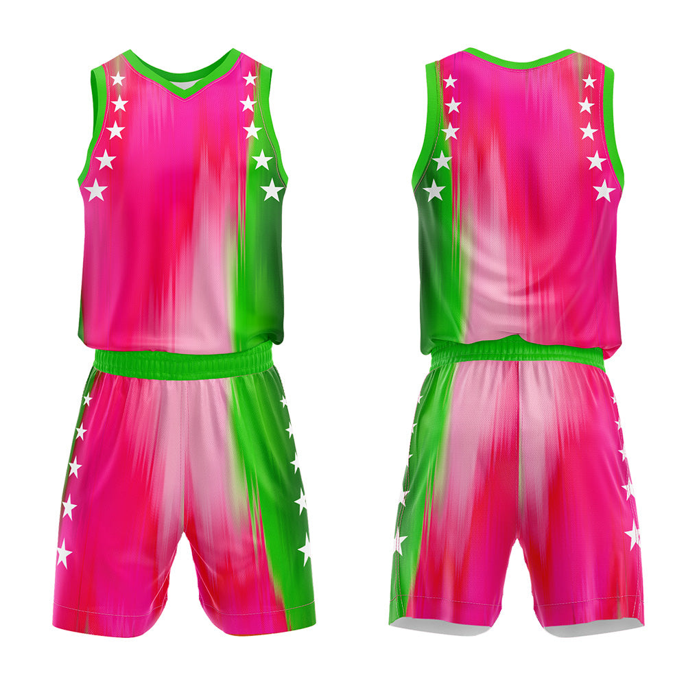 Custom Rainbow Rose Green Basketball Jersey Uniform Suit Printed Your Logo Name Number
