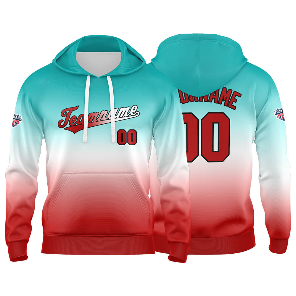 Custom Gradient Sweatshirt Hoodie For Man Woman Girl Boy Print Your Logo Name Number White Red