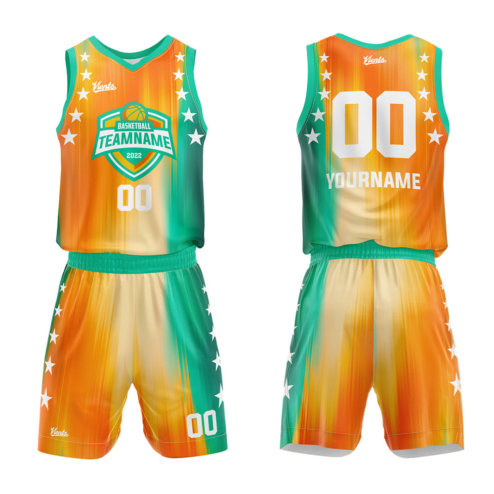 Custom Rainbow Orange Green Basketball Jersey Uniform Suit Printed Your Logo Name Number