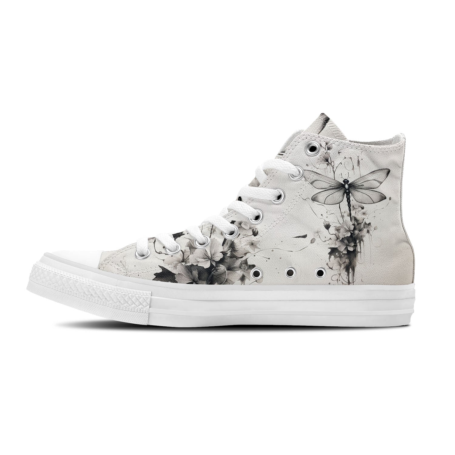 Dragonfly Dreams: Central-High Canvas Shoes featuring Japanese Ink Styling – Unisex Fashion Inspired by the Artistry of the East