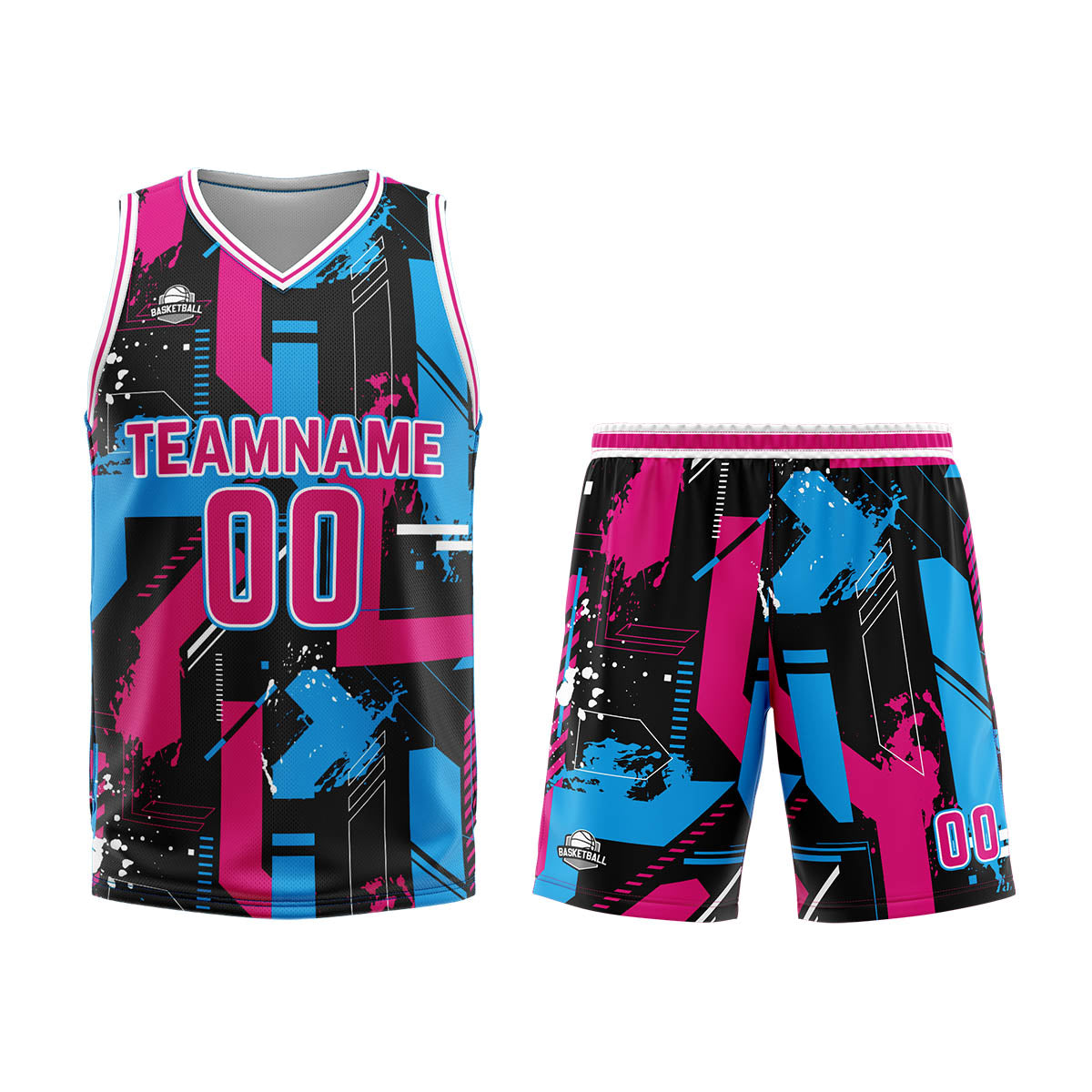 Custom Geometry Pink Light Blue Basketball Jersey Uniform Suit Printed Your Logo Name Number