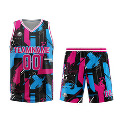 Custom Geometry Pink Light Blue Basketball Jersey Uniform Suit Printed Your Logo Name Number