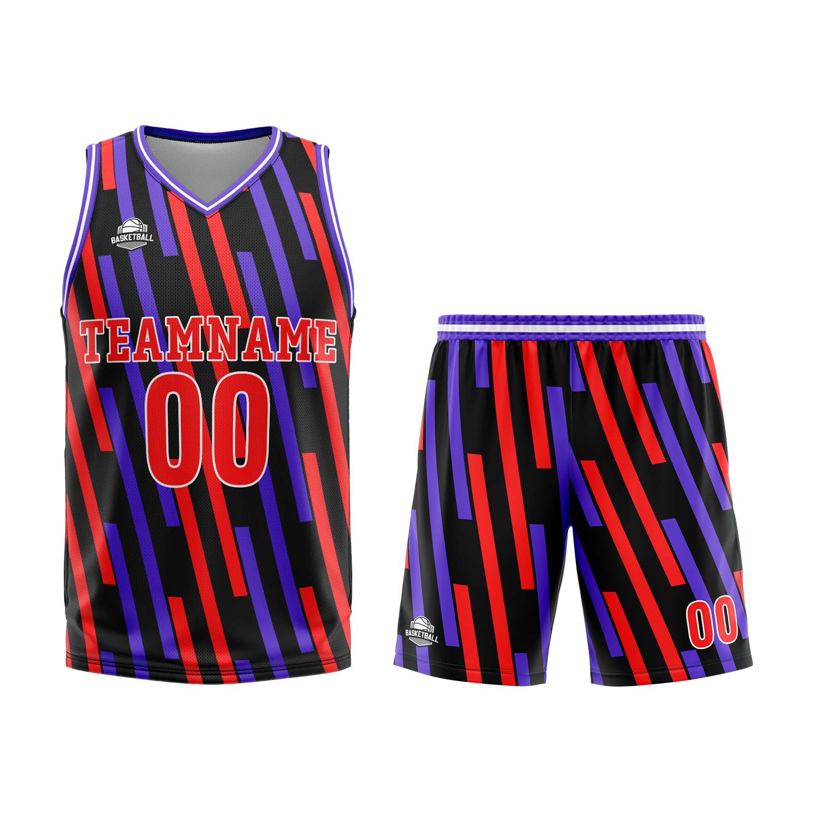 Custom Vertical Bar Red Purple Basketball Jersey Uniform Suit Printed Your Logo Name Number