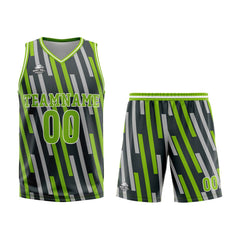 Custom Vertical Bar Green Grey Basketball Jersey Uniform Suit Printed Your Logo Name Number