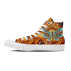 Ethereal Wings: Elevate Your Style with Men and Women's Mid-Top Canvas Shoes - Captivating Op Art Dragonfly Designs Taking Flight with Every Step