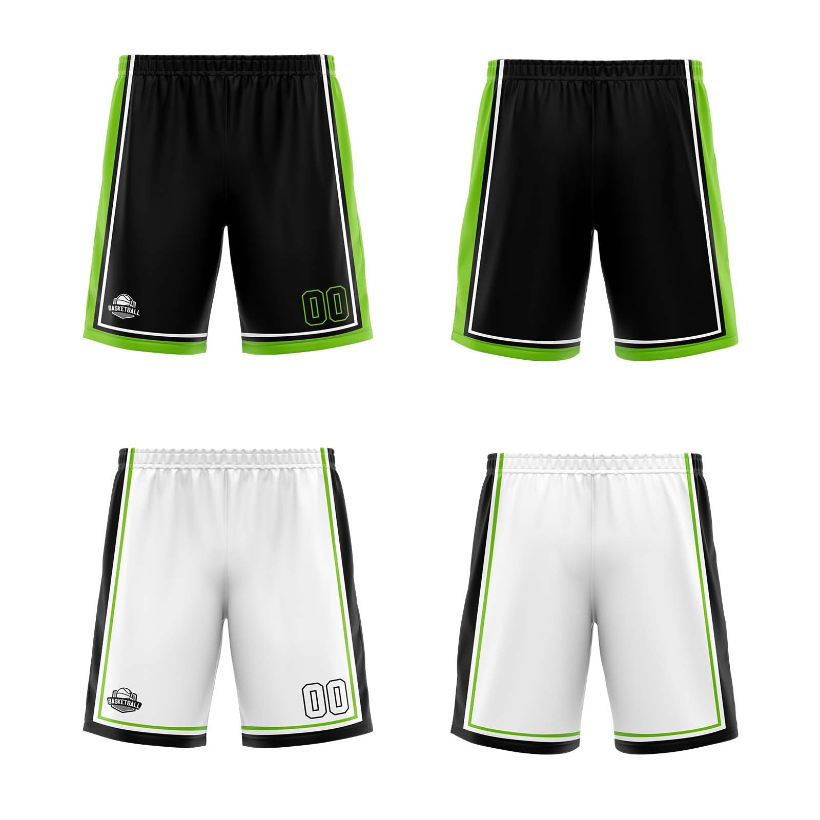 Custom Black White Neon Green Reversible Basketball Suit for Adults and Kids Personalized Jersey