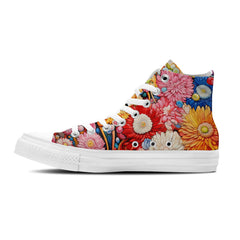 Floral Fusion: Unisex Mid-Top Canvas Shoes - Step into a Chrysanthemum Wonderland, a Vibrant Blend of Art and Fashion for Men and Women