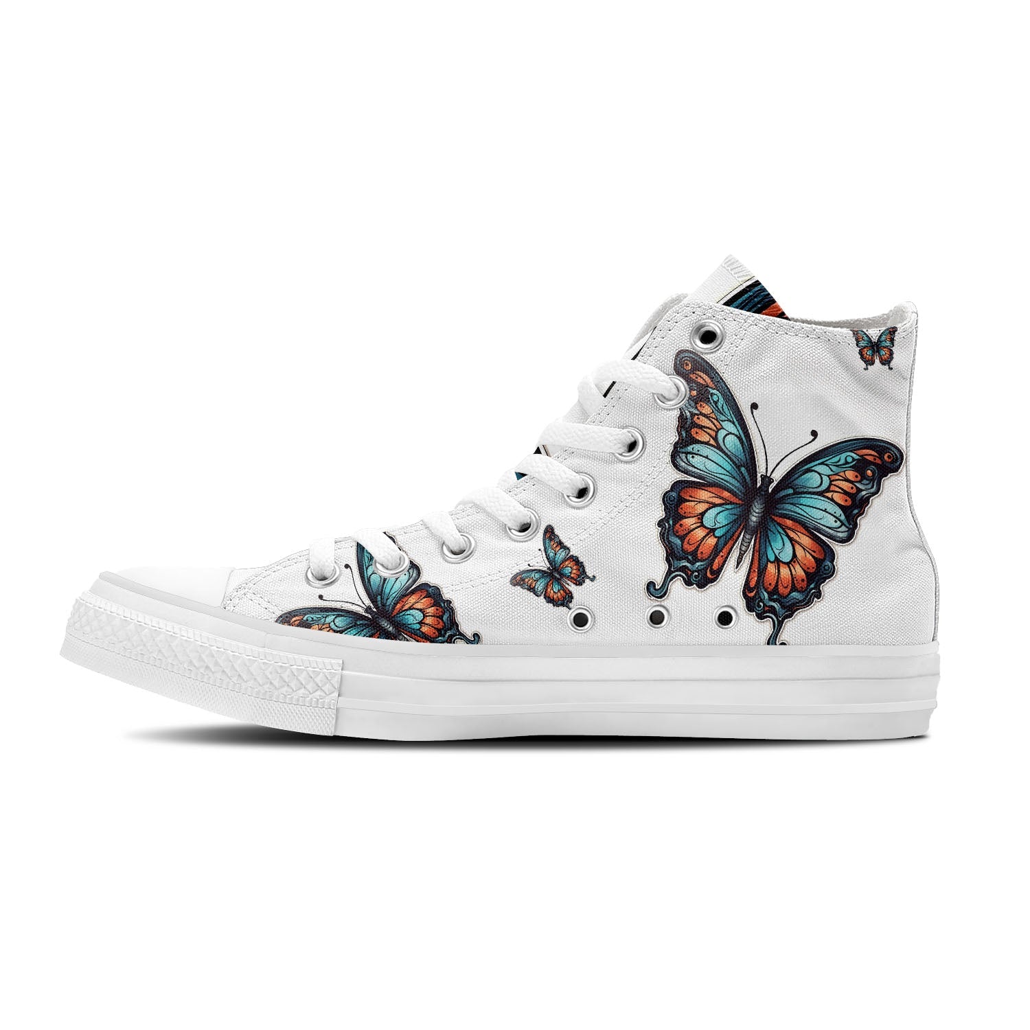 Graceful Soar: Mid-Top Canvas Shoes adorned with Butterfly Elegance for Men and Women – A Whimsical Step into Style and Comfort