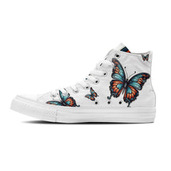 Graceful Soar: Mid-Top Canvas Shoes adorned with Butterfly Elegance for Men and Women – A Whimsical Step into Style and Comfort