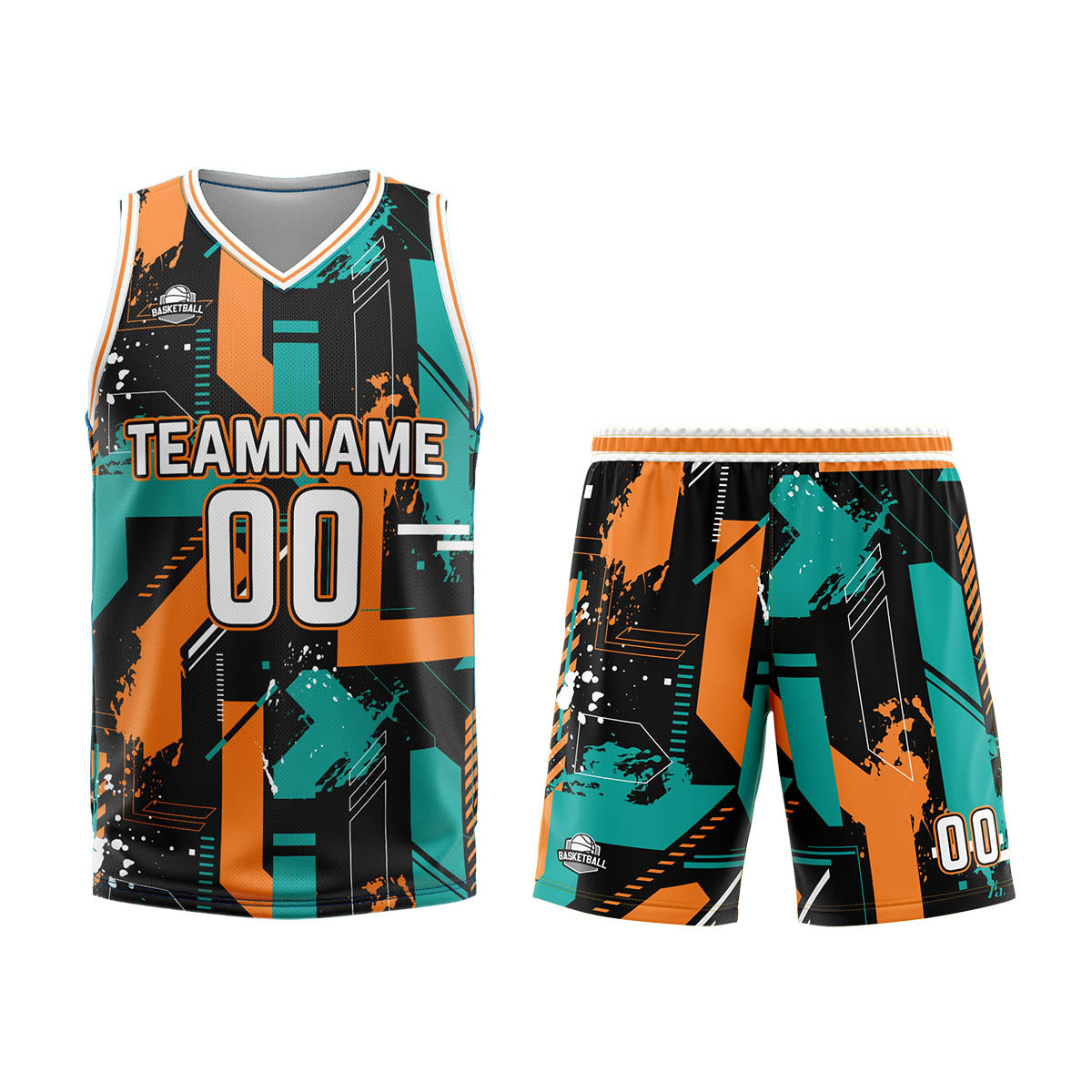 Custom Geometry Aqua Orange Basketball Jersey Uniform Suit Printed Your Logo Name Number