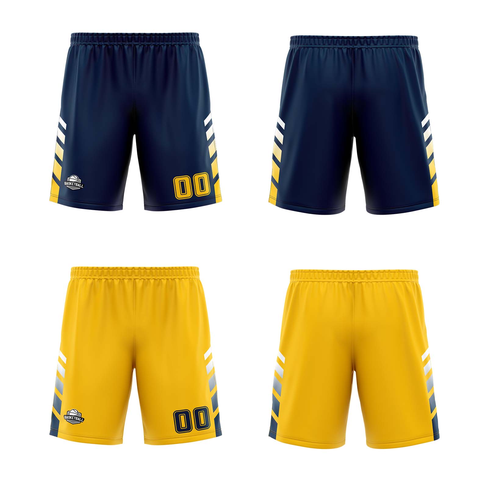 Custom Navy Yellow White Reversible Basketball Suit for Adults and Kids Personalized Jersey