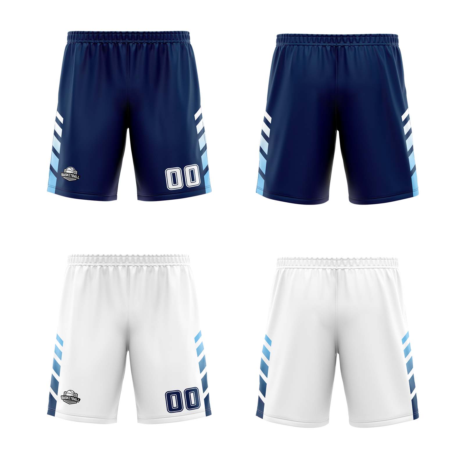 Custom Navy White Light  Blue Reversible Basketball Suit for Adults and Kids Personalized Jersey