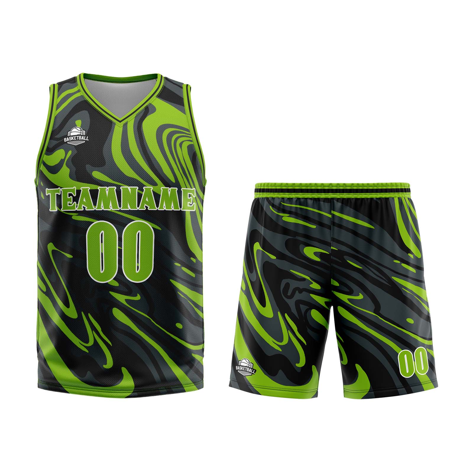 Custom Fluid Green Black Basketball Jersey Uniform Suit Printed Your Logo Name Number
