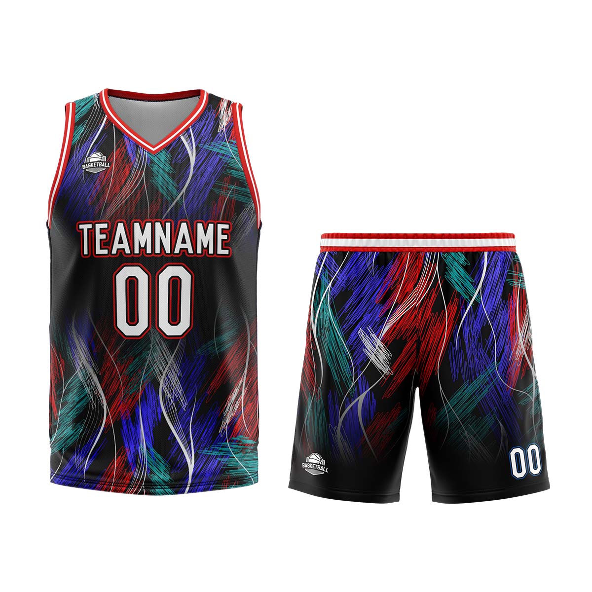 Custom Line Black Red Basketball Jersey Uniform Suit Printed Your Logo Name Number