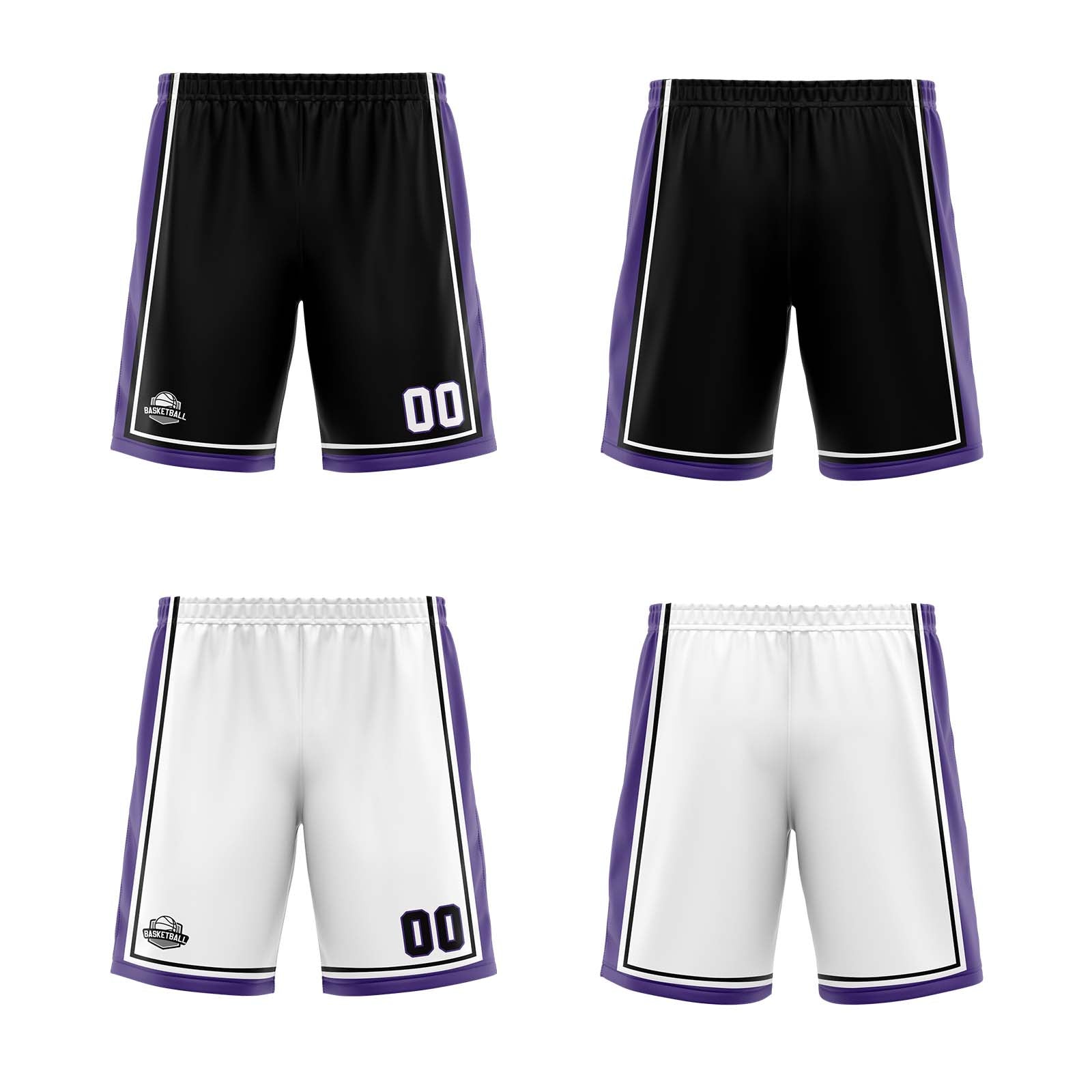 Custom Black White Purple Reversible Basketball Suit for Adults and Kids Personalized Jersey