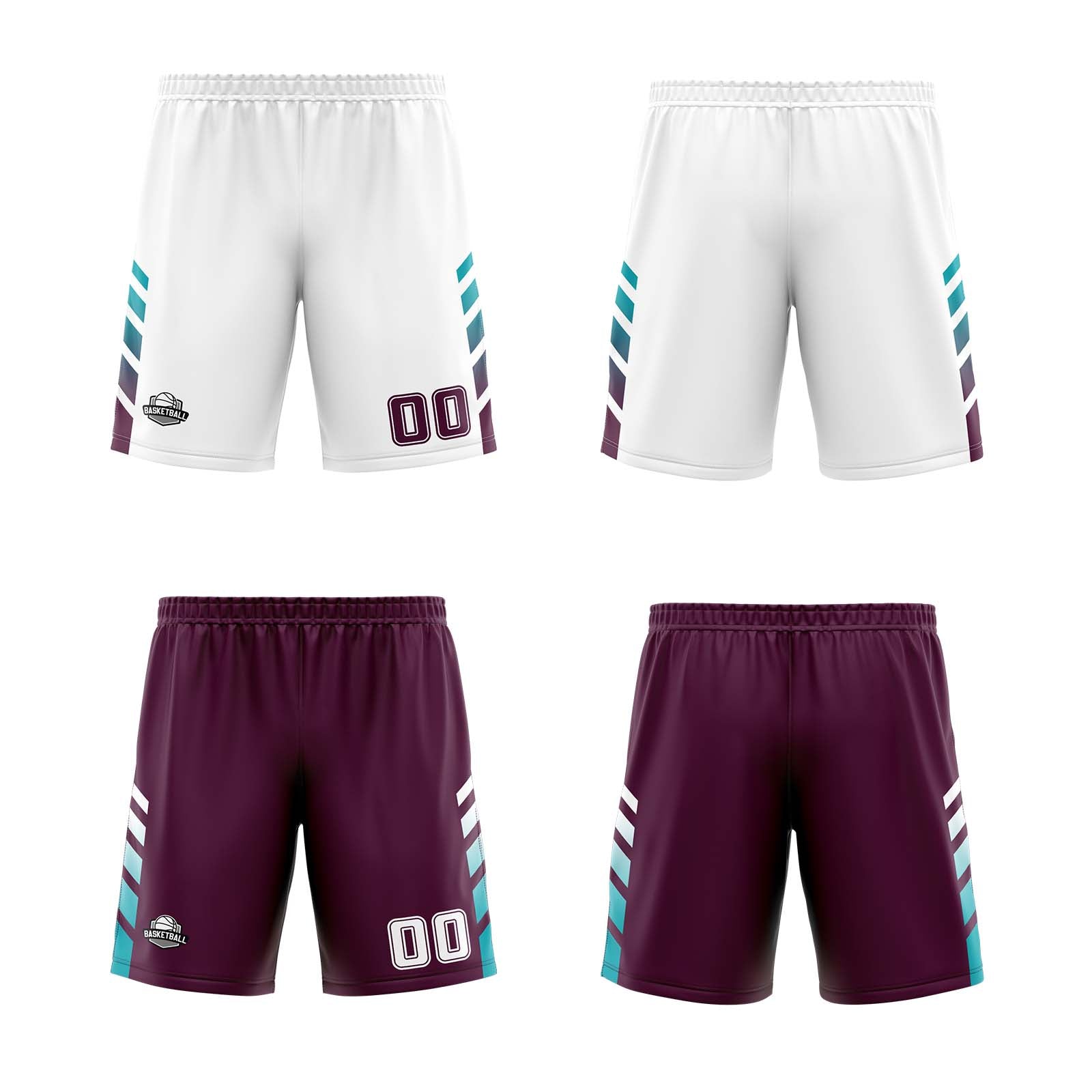 Custom White Garnet Teal Reversible Basketball Suit for Adults and Kids Personalized Jersey