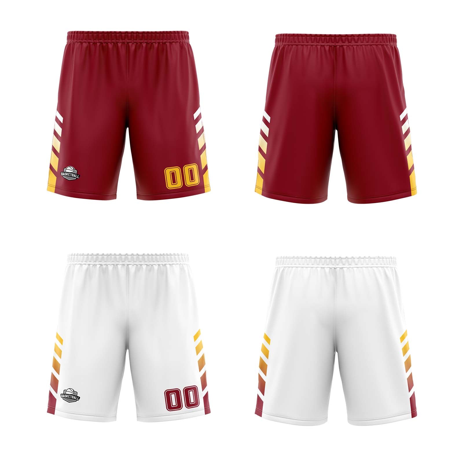Custom Burgundy White Yellow Reversible Basketball Suit for Adults and Kids Personalized Jersey