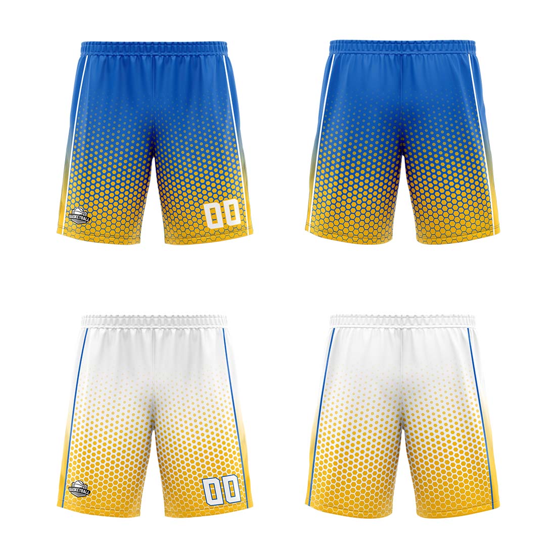 Custom Blue Yellow White Reversible Basketball Suit for Adults and Kids Personalized Jersey