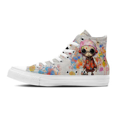 Dynamic Boy Sketch: Unisex Mid-Top Canvas Shoes - Step into a Sketch Style Adventure with Energetic Boy Prints for Men and Women