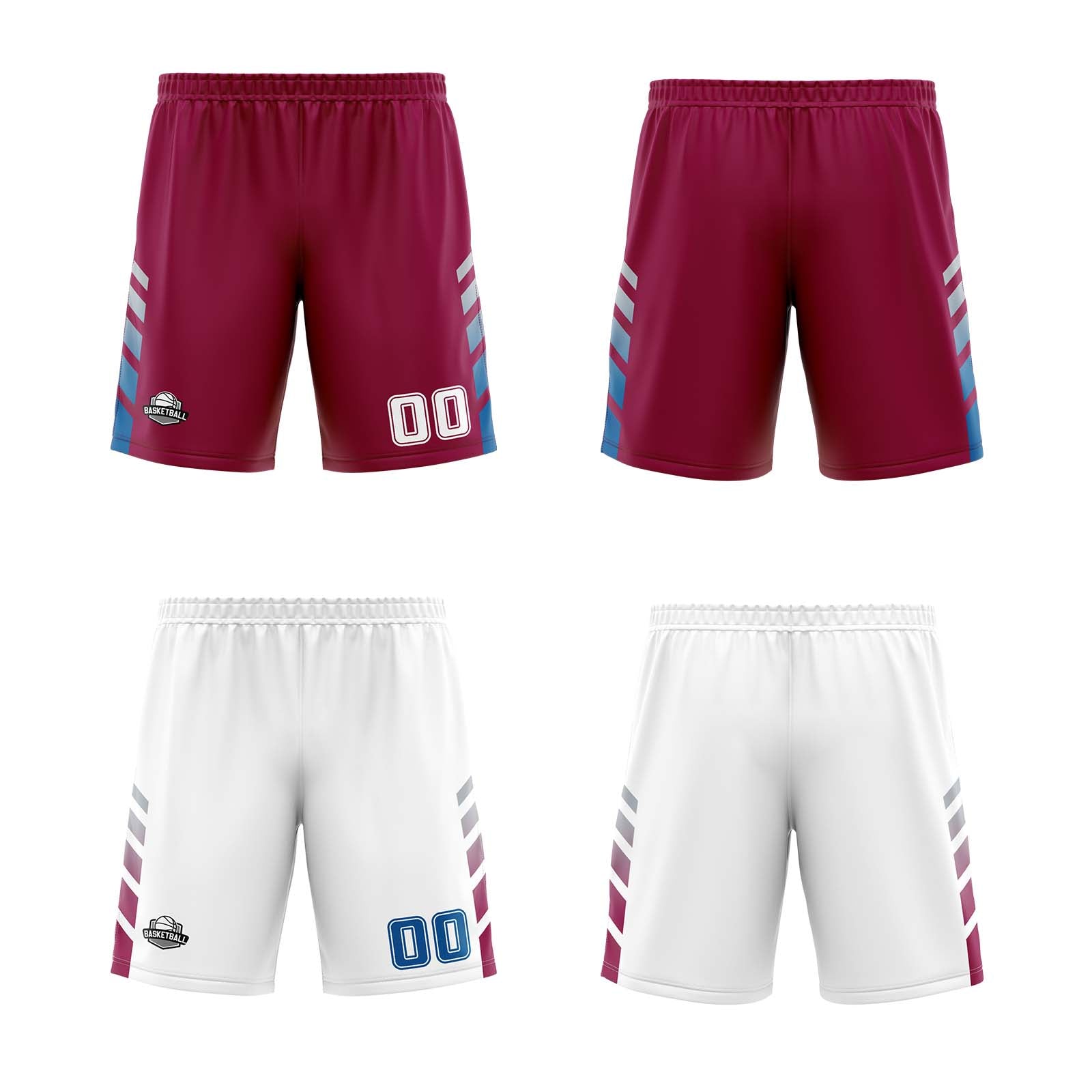 Custom Burgundy White Blue Reversible Basketball Suit for Adults and Kids Personalized Jersey