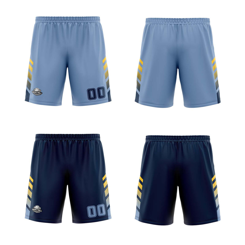 Custom Light Blue Navy Yellow Reversible Basketball Suit for Adults and Kids Personalized Jersey