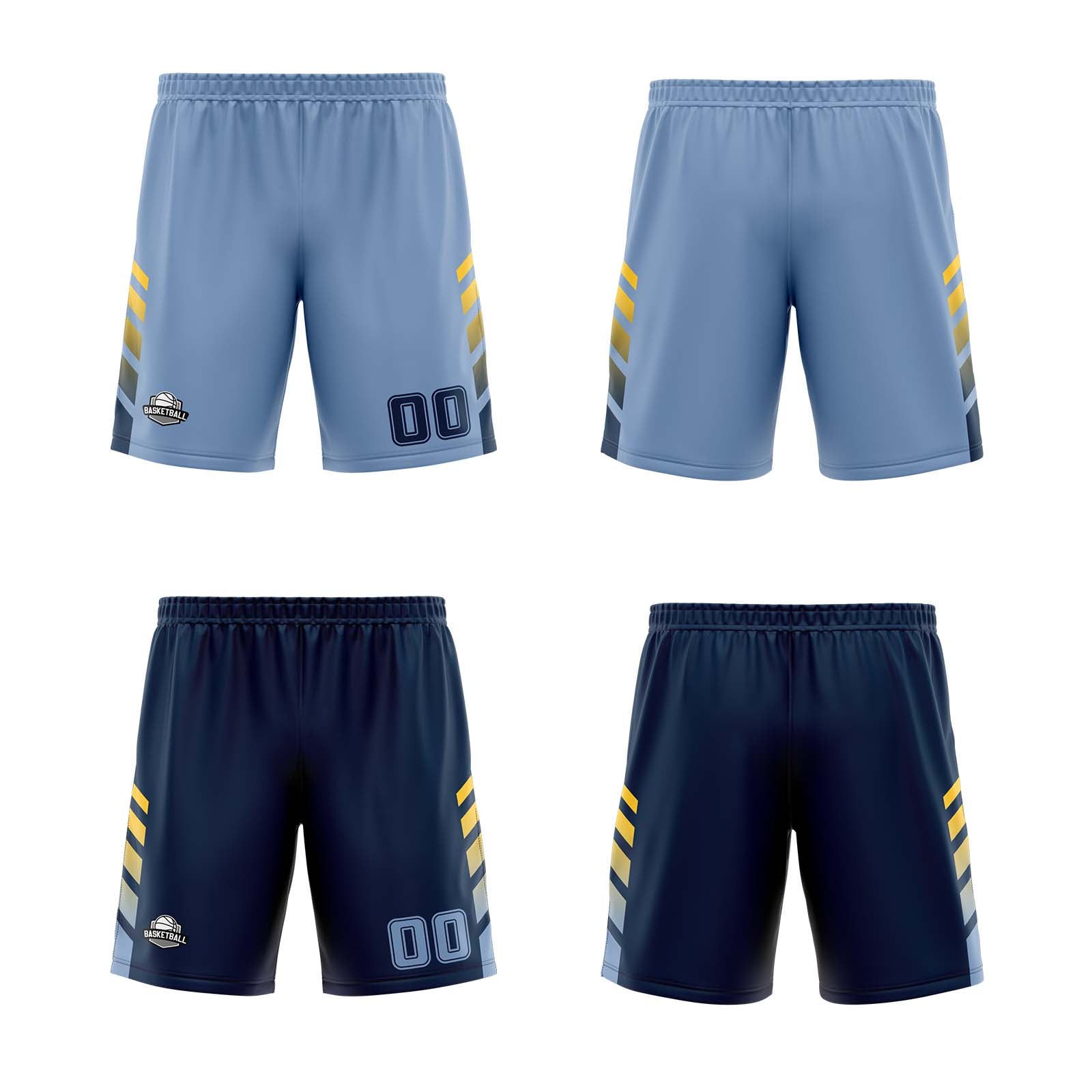 Custom Light Blue Navy Yellow Reversible Basketball Suit for Adults and Kids Personalized Jersey