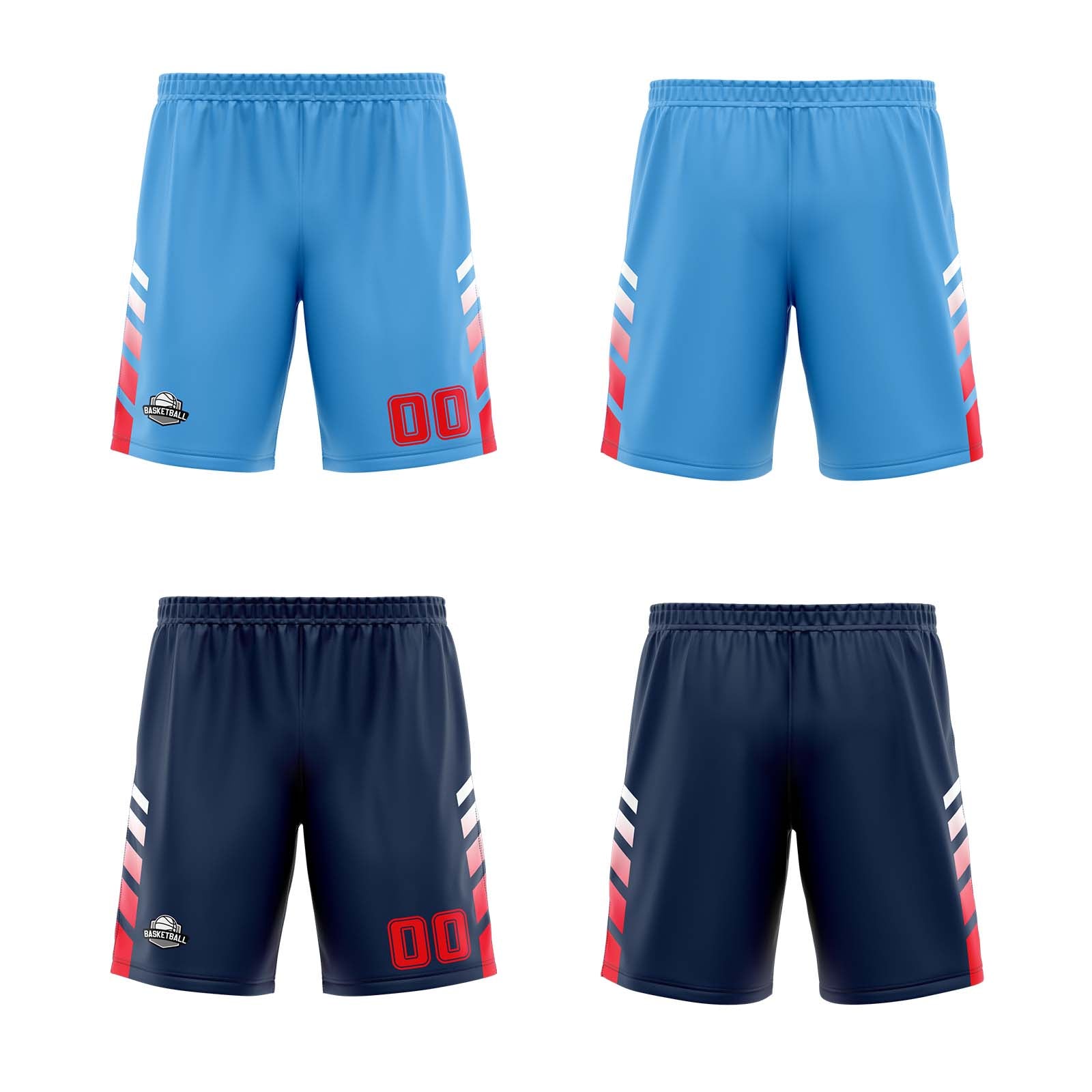 Custom Light Blue Navy Red Reversible Basketball Suit for Adults and Kids Personalized Jersey