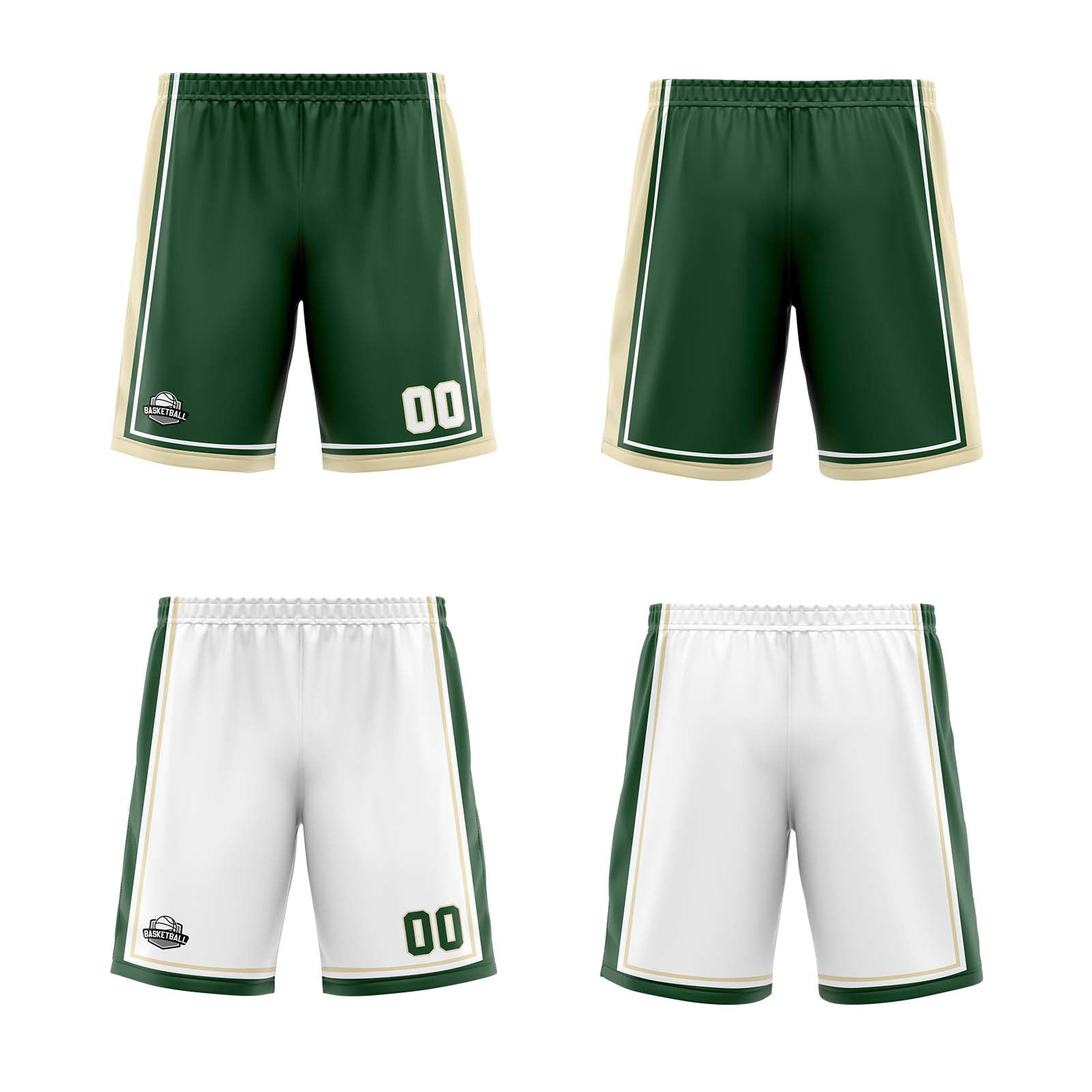 Custom Dark Green White Cream Reversible Basketball Suit for Adults and Kids Personalized Jersey