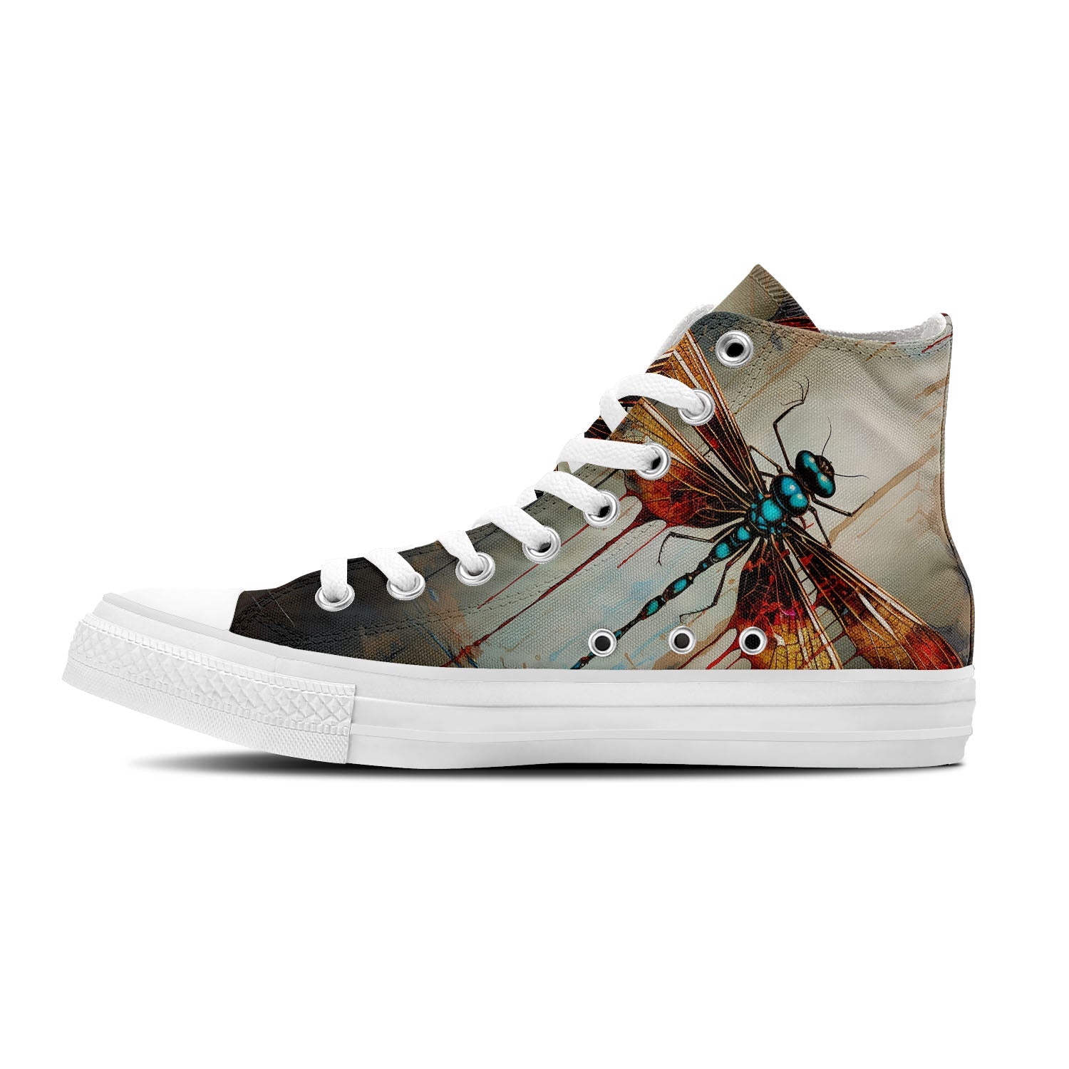 Fluid Expressions: Central-High Canvas Shoes featuring Dripping Art Dragonfly Illustrations – Unleash Your Style with Every Step