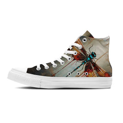 Fluid Expressions: Central-High Canvas Shoes featuring Dripping Art Dragonfly Illustrations – Unleash Your Style with Every Step