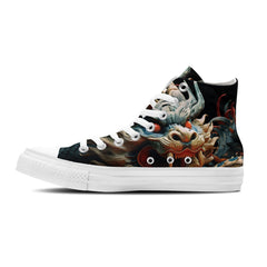 Elevate Your Style with Dragon-Inspired Mid-Top Canvas Shoes - Unisex Fashion Statement