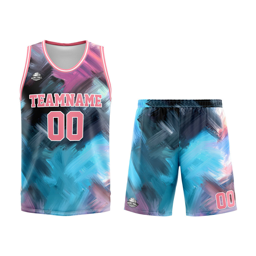 Custom Pinhk Light Blue Basketball Jersey Uniform Suit Printed Your Logo Name Number