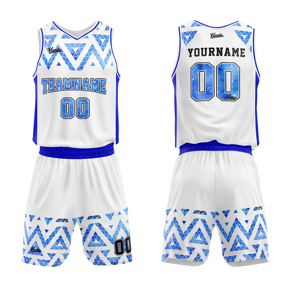 Custom White Blue Starry Sky Basketball Jersey Uniform Suit Printed Your Logo Name Number
