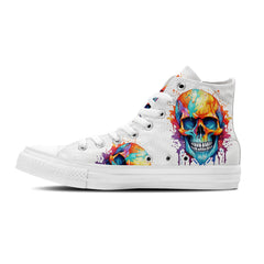Gothic Palette: Men and Women's Mid-Top Canvas Shoes - Embrace Dark Elegance with Skull Pencil Art, a Fusion of Colors and Intricate Patterns