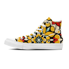 Golden Horizons: Embrace Moroccan Vibes with Mid-Cut Canvas Shoes, Radiant in Reds and Yellows