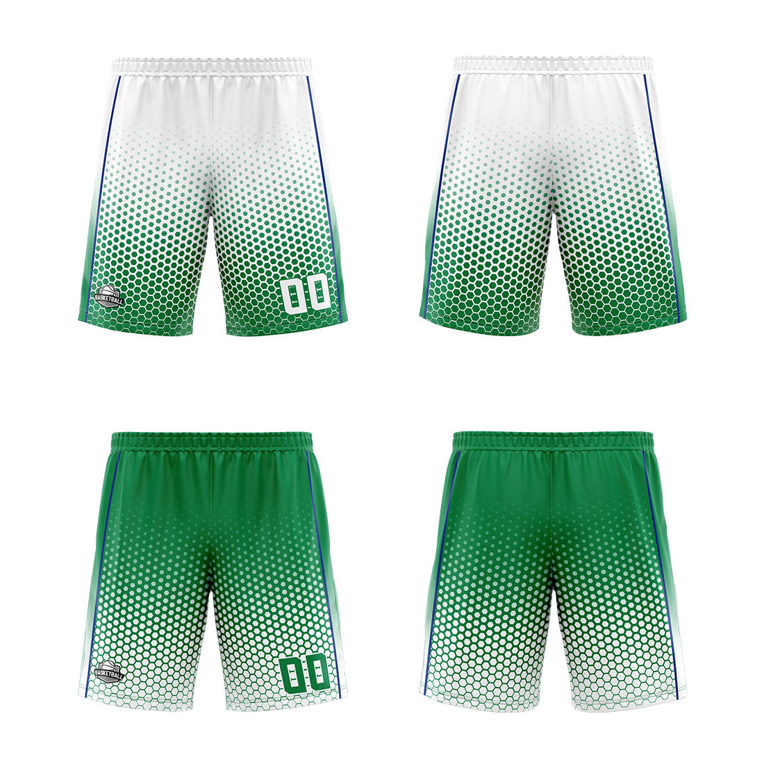 Custom White Green Blue Reversible Basketball Suit for Adults and Kids Personalized Jersey