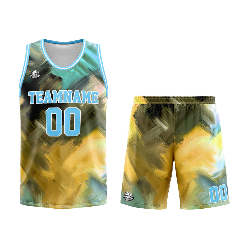 Custom Light Blue Yellow Basketball Jersey Uniform Suit Printed Your Logo Name Number