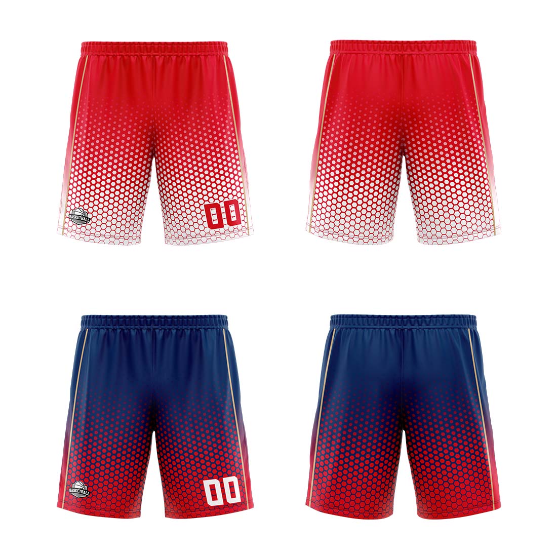 Custom Red Blue Gold Reversible Basketball Suit for Adults and Kids Personalized Jersey