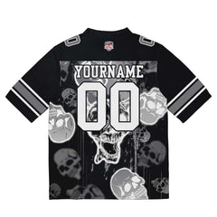 Custom Football Jersey Shirt Personalized Stitched Printed Team Name Number Graffiti skull-Grey